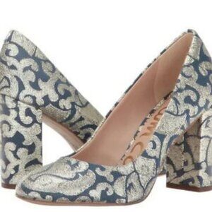 Sam Edelman Stillson Pumps 5.5 Blue Metallic Gold Block Heels
